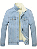 kkboxly  Men's Casual Warm Fleece Button Up Jacket, Street Style Jacket For Fall Winter