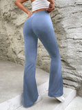 kkboxly  Solid Color Flare Leg Pants, Casual Elastic Waist Loose Pants, Women's Clothing