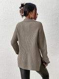 kkboxly  Long Sleeve Half Zip Sweater, Side Slit Casual Sweater For Winter & Fall, Women's Clothing