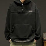 kkboxly  Men's Trendy Fleece Hoodie, Casual Slightly Stretch Breathable Button Up Loose Hooded Sweatshirt For Outdoor