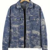 kkboxly  Jacquard Weave Denim Jacket, Men's Casual Street Style Chic Button Up Jacket