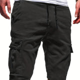 kkboxly  Classic Design Cargo Shorts, Men's Casual Multi Pocket Waist Drawstring Cargo Shorts For Summer Outdoor