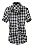 kkboxly  Classic Men's Casual Plaid Short Sleeve Shirt With, Men's Shirt For Summer, Tops For Men