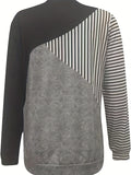 kkboxly  Stripe Print Colorblock Crew Neck T-Shirt, Casual Long Sleeve Top For Spring & Fall, Women's Clothing
