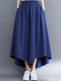 kkboxly  High Waist Wide Leg Pants, Casual Elastic Solid Culottes With Pockets Palazzo Pants, Women's Clothing