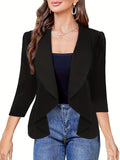 Solid Shawl Collar Blazer, Elegant Open Front Work Office Outerwear, Women's Clothing