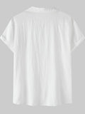 kkboxly  Mens Casual Non-Stretch Turndown Collar Short Sleeve Flax T Shirt, Male Clothes For Summer