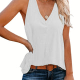 kkboxly  Solid V Neck Tank Top, Casual Sleeveless Tank Top For Summer, Women's Clothing