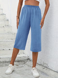 kkboxly  Minimalist Solid Wide Leg Capris, Casual Versatile High Waist Pants For Spring & Summer, Women's Clothing