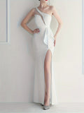 kkboxly  Mesh Panel One-shoulder Dress, Elegant Sleeveless Split Hem Dress For Party & Banquet, Women's Clothing
