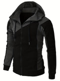 kkboxly  Men's Casual Color Block Zip Up Jacket With Hood, Varsity Jackets