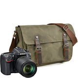 KKBOXLY 2025 Men's horizontal photo bag Casual shoulder bag Oil wax canvas with top leather bag Anti-splashing SLR camera bag