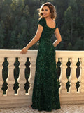 realaiot  Sequined Split Thigh Dress, Elegant Maxi Dress For Party & Banquet, Women's Clothing