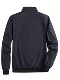 kkboxly  Classic Design Lightweight Jacket, Men's Casual Zip Up Stand Collar Zipper Pockets Jacket Coat For Spring Fall