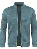 kkboxly  Elegant Mid Stretch Cardigan, Men's Casual Full Zip Up Cardigan Sweater Coat For Fall Winter