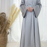 Solid Maxi Kaftan Abaya, Modest Crew Neck Long Sleeve Abaya, Women's Clothing