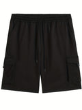 kkboxly  Plus Size Men's Relaxed Fit Cargo Shorts With Pockets, Oversized Casual Drawstring Shorts For Big And Tall Guys