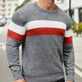 2025 kkboxly  Men Color Block Crew Neck Soft Casual Pullover Knitted Sweater Without Shirt