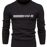 All Match Knitted Sweater, NASA Pattern Men's Casual Warm Mid Stretch Crew Neck Pullover Sweater For Men Fall Winter