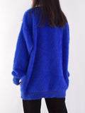 Solid Crew Neck Fleece Pullover Sweater, Casual Long Sleeve Cozy Loose Sweater, Women's Clothing