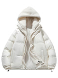kkboxly  Warm Fleece Hooded Winter Jacket, Men's Casual Cotton Padded Coat For Fall Winter