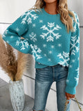 Long Sleeve Snowflake Pattern Casual Crew Neck Sweater for Winter & Fall, Women's Clothing