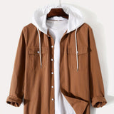 kkboxly  Fashionable And Versatile Men's Contrast Colors Casual Cotton Hoodies Button Drawstring Shirt Jacket, Suitable For Outdoor