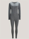 kkboxly  Solid Color Zip-up Skinny Jumpsuit, Athleisure Long Sleeve Jumpsuit For Spring & Fall, Women's Clothing