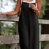 kkboxly  Solid Spaghetti Jumpsuit, Casual Sleeveless Wide Leg Long Length Jumpsuit With Pockets, Women's Clothing
