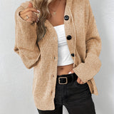 kkboxly  Button Up Drawstring Hooded Cardigan, Causal Solid Long Sleeve Cardigan For Spring & Fall, Women's Clothing