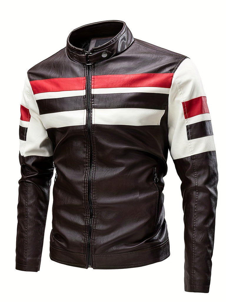 kkboxly  Men's Casual Faux Leather Jacket Stylish Vintage PU Leather Zip Up Motorcycle Jacket Best Sellers