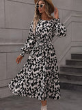 kkboxly  Leopard Print Crew Neck Dress, Elegant Long Sleeve Dress For Spring & Summer, Women's Clothing