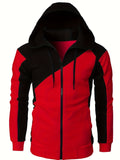 2025 kkboxly  Men's Fleece Sports Zipper Hooded Long Sleeves Drawstrings Color Block Sweatshirt With Pockets