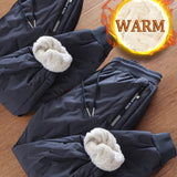 kkboxly  Warm Fleece Thick Joggers, Men's Casual Zipper Pocket Windproof Sweatpants For Fall Winter