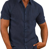 2025 kkboxly  Plus Size Men's Casual Solid Shirt For Outdoor/workout, Trendy Oversized Loose Fit Short Sleeve Shirt Tops For Big & Tall Males, Men's Clothing