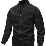 kkboxly  Men's Plain Color Casual Stand Collar Zipper Jacket With Pockets For Baseball, Sports, Walking Plus Size, Best Sellers Gifts