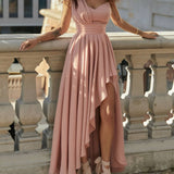 kkboxly  Women's Dresses Solid Color Slanted Shoulder Split Long Chiffon Dresses