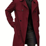 kkboxly  Plus Size Men's Trendy Windbreaker Double-breasted Belt Lapel Casual Slim Long Jacket  Coat