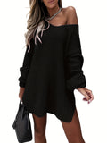 kkboxly  Solid Sweater Dress, Casual V Neck Long Sleeve Versatile Dress, Women's Clothing