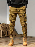 kkboxly  Trendy Solid Cargo Cotton Pants, Men's Multi Flap Pocket Trousers, Loose Casual Outdoor Pants, Men's Work Pants Outdoors Streetwear Hip Hop Style