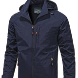 kkboxly  Men's Fall/Winter Casual Lightweight Waterproof Windbreaker Hooded Jacket With Zipped Pockets