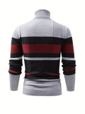 kkboxly Fashionable Men's Casual Long Sleeve Striped Turtleneck Sweater,Suitable For Outdoor Sports,For Autumn And Winter,Can Be Paired With Hip-hop Necklace,As Gifts