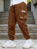 kkboxly kkboxly  Trendy Chase Letter Pattern Cargo Pants, Men's Multi Flap Pocket Trousers, Loose Casual Outdoor Pants, Men's Work Pants Outdoors Streetwear Hip Hop Style