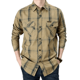 kkboxly  Men's Casual Plaid Button Up Long Sleeve Cotton Multi-pocket Cargo Shirt, Men's Clothes For Spring Summer Autumn, Tops For Men