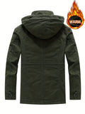 kkboxly  Men's Outdoor Hooded Windproof Jacket Plush Warm Comfortable Breathable Windbreaker Jacket For  Autumn And Winter