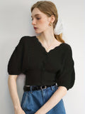 Half Sleeve Crop Cardigan, Solid Casual Sweater, Women's Clothing