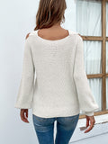 Criss Cross Solid Knit Sweater, Casual Cold Shoulder Long Sleeve Sweater, Women's Clothing