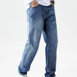 Classic Design Loose Fit Jeans, Men's Casual Street Style Denim Pants For All Seasons