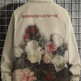 kkboxly Floral Print Jacket Coat, Men's Casual Lapel Vintage Style Windbreaker Jacket Coat