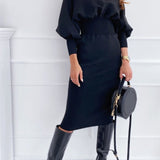 kkboxly  Women's Dress Elegant Solid Lantern Sleeve Bodycon Dress